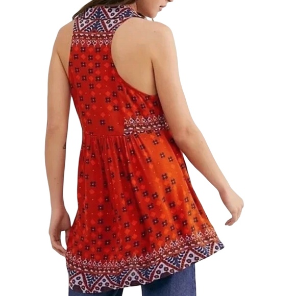 Free People Charlotte Boho Racer Back Long Top Tunic 100% Rayon Pockets - Picture 2 of 16